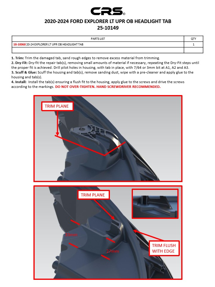2020-2024 FORD EXPLORER LT UPR OB HEADLIGHT TAB