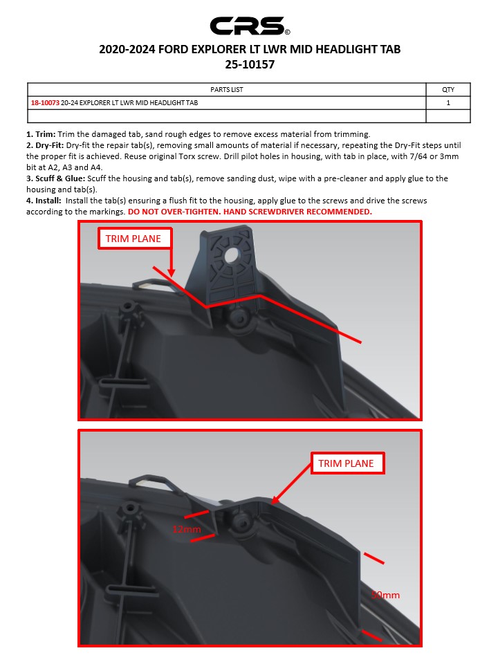 2020-2024 FORD EXPLORER LT LWR MID HEADLIGHT TAB