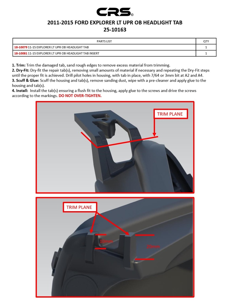 2011-2015 FORD EXPLORER LT UPR OB HEADLIGHT TAB