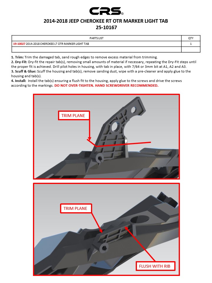 2014-2018 JEEP CHEROKEE RT OTR MARKER LIGHT TAB