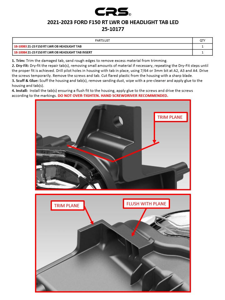 2021-2023 FORD F150 RT LWR OB HEADLIGHT TAB LED