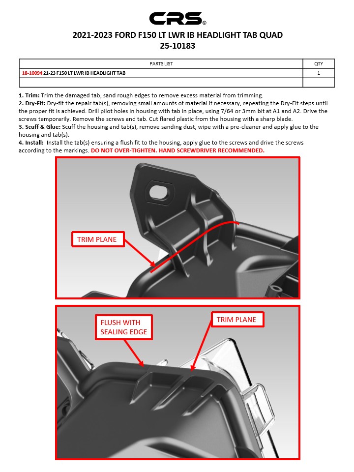 2021-2023 FORD F150 LT LWR IB HEADLIGHT TAB QUAD